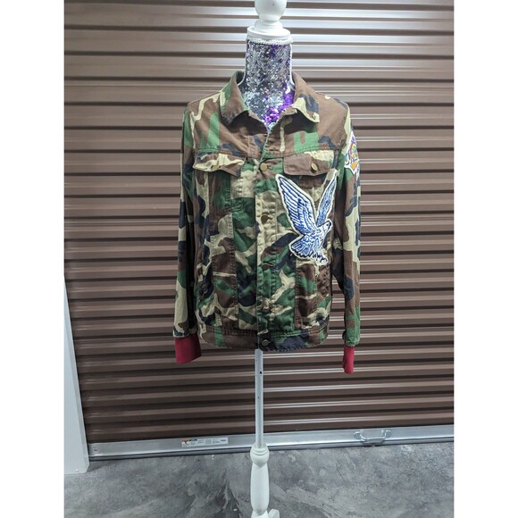 dream land Jackets & Blazers - Vintage 90s Y2K Green Army Camo 1996 World Series Jacket Eagle Skull Grunge